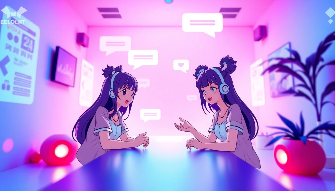 Engaging scene of hentai AI chat with colorful anime characters and interactive dialogue.