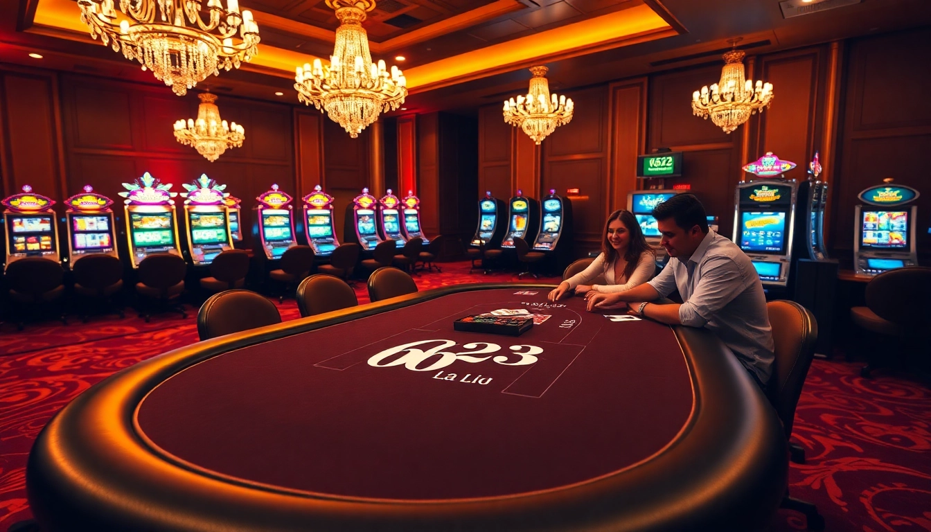 Exciting poker game at the 6623 la ✔ branded casino, showcasing vibrant action and luxurious ambiance.