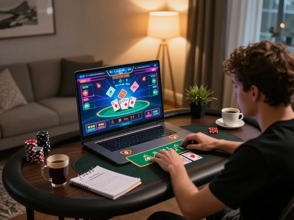 Engaging player enjoying online games at OPEN88 casino, focusing on strategic gameplay and immersive experience
