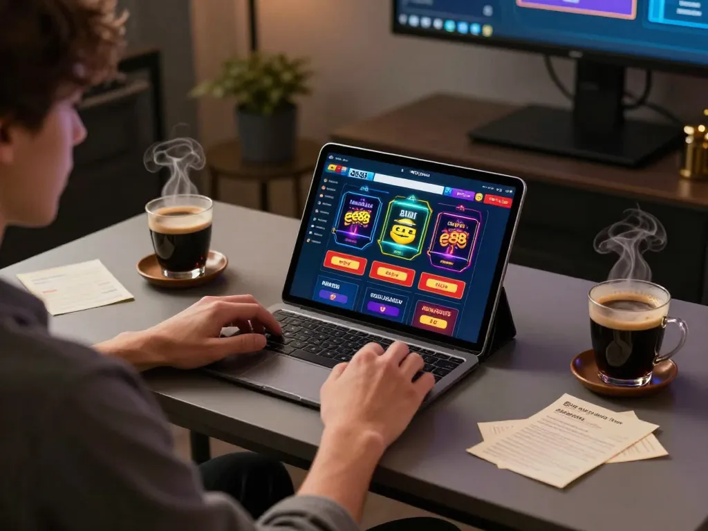 Player engaging with the ee88 casino app on tablet in a cozy home gaming setup