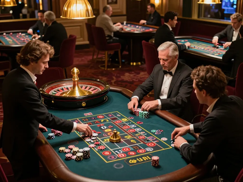 Players engaged in high-stakes roulette action at an upscale casino, featuring rusuntogel excitement and premium atmosphere