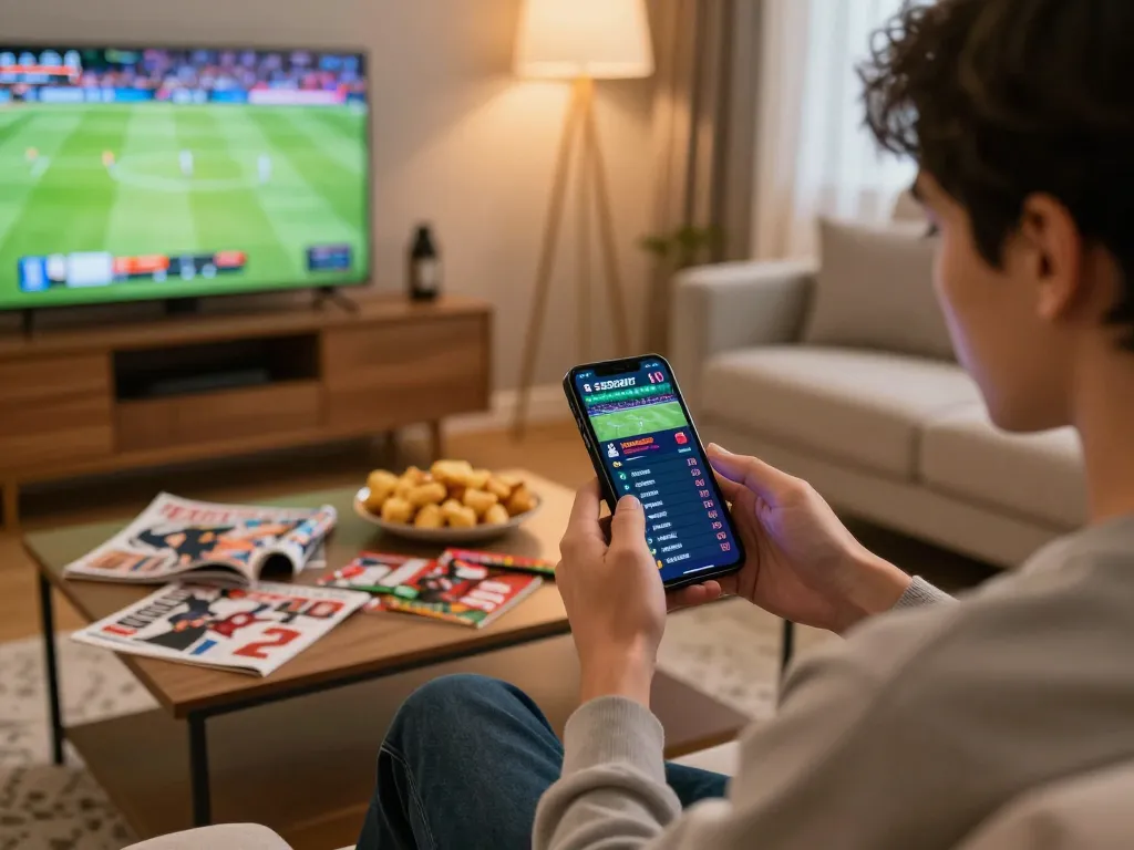 Aksi taruhan olahraga SBOBET di smartphone selama permainan langsung di rumah dengan tampilan odds yang menarik