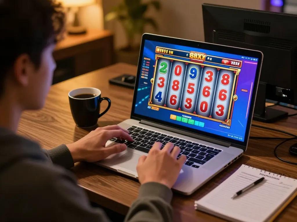 Experience the thrill of online gaming at 88xx casino with vibrant slot action on laptop screen