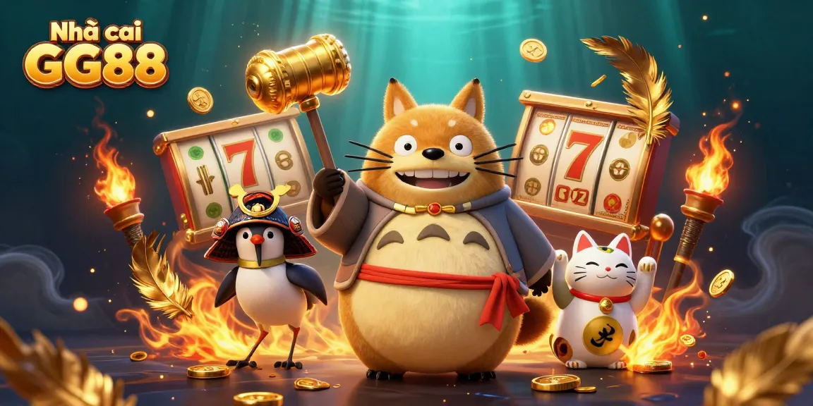 Experience thrilling gameplay at Nhà cái GG88 with vibrant slot reels and friendly characters!